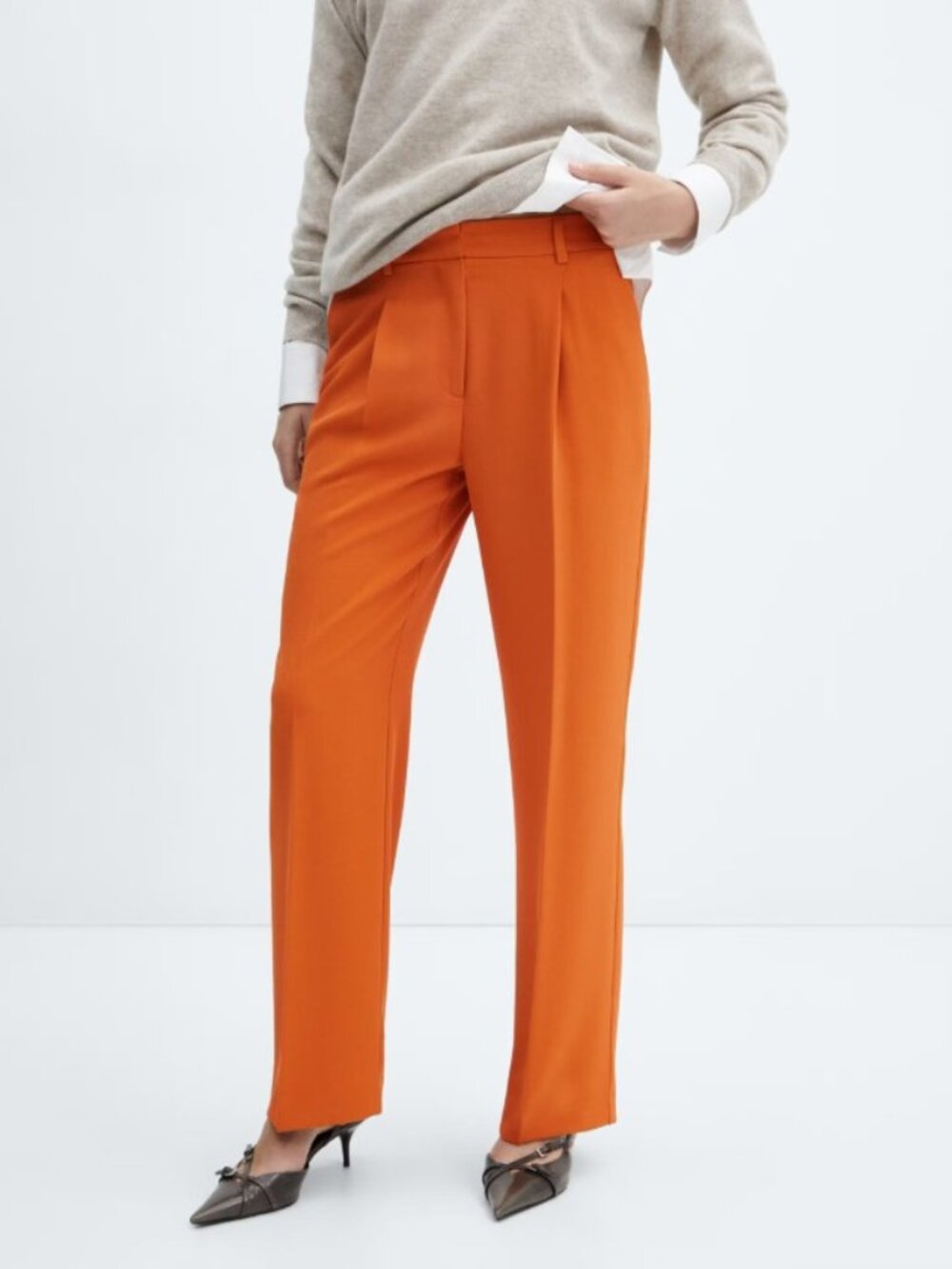 NWT Mango Orange Russet Pleated Tailored Wide-Leg Trousers - Plus Size 20